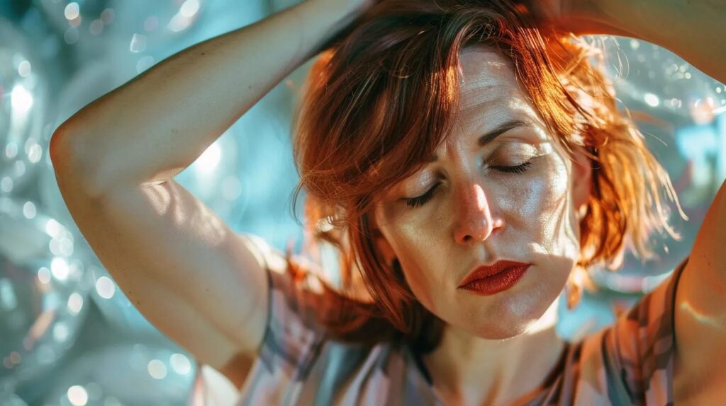 a woman dealing with hot flashes from menopause